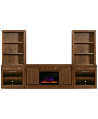 Amren 65" Wood 2 Door Console with Fireplace and Drawer Open Base with Open Hutches