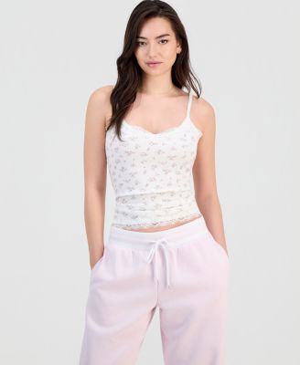 Juniors' Lace-Trim Longline Printed Cami