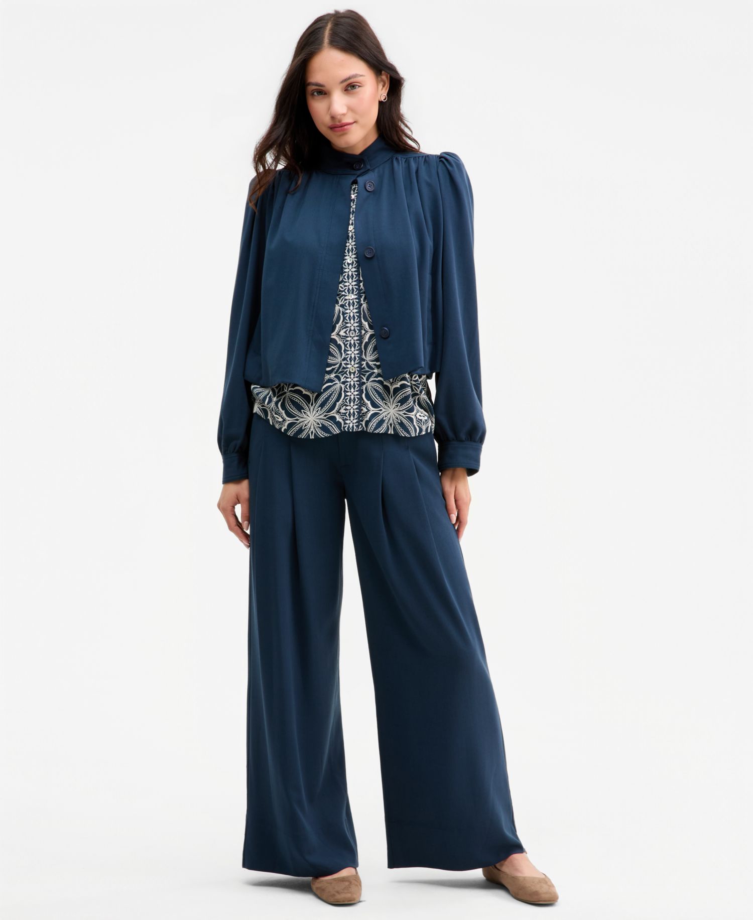 Women's Puff-Sleeve Hidden-Placket Jacket