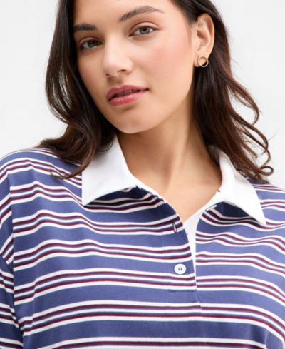 Madden Girl Juniors' Striped Long-Sleeve Rugby Top