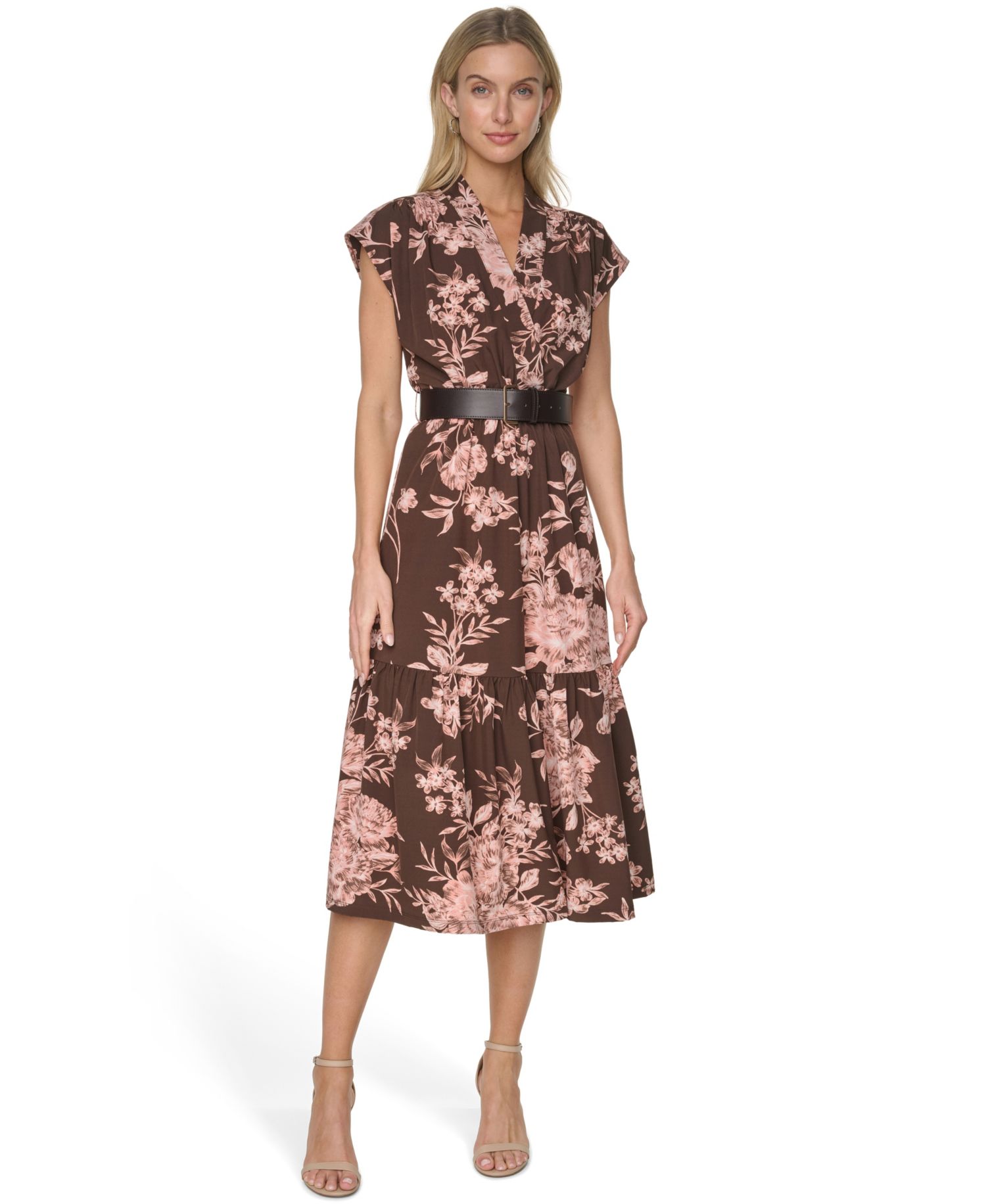 Women’s V-Neck Belted Midi Dress