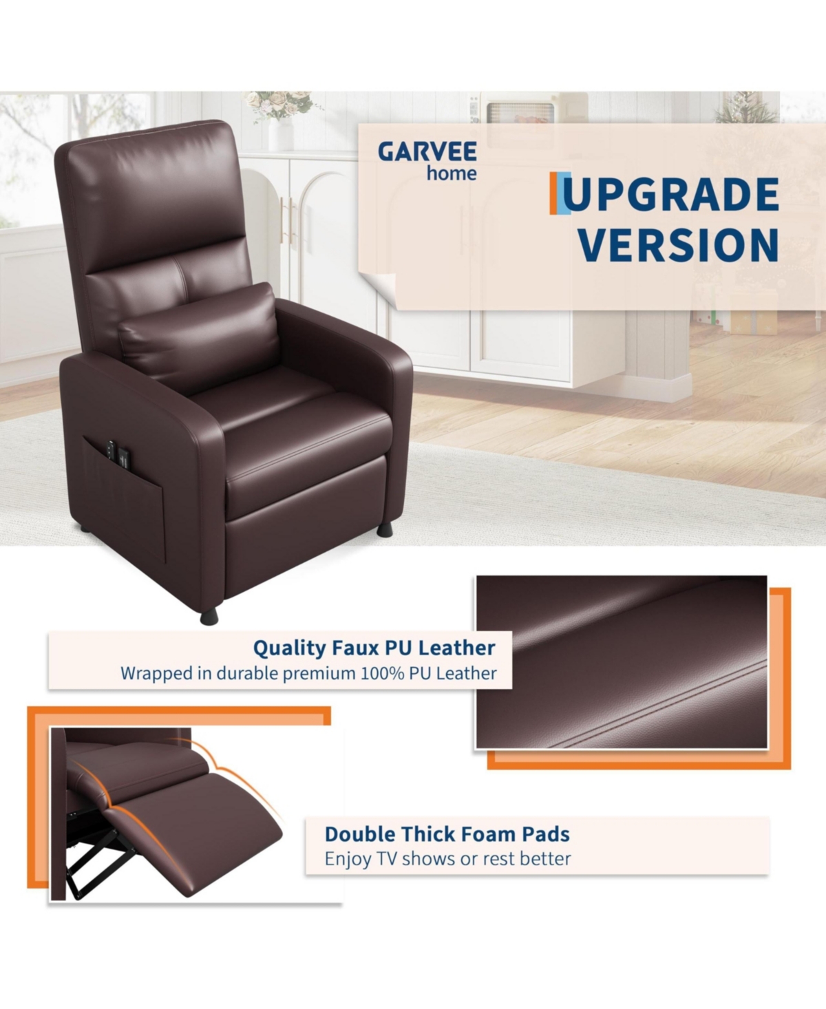 gaomon Electric Sofa Power Recliner Chair with Adjustable Back, Usb Charging Port for Living Room