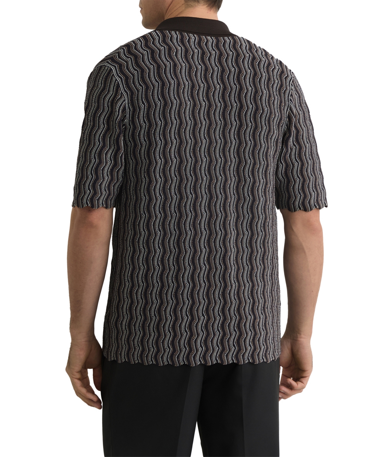 Reiss Men's Drake Button Through Wavy Stripe Cuban Shirt