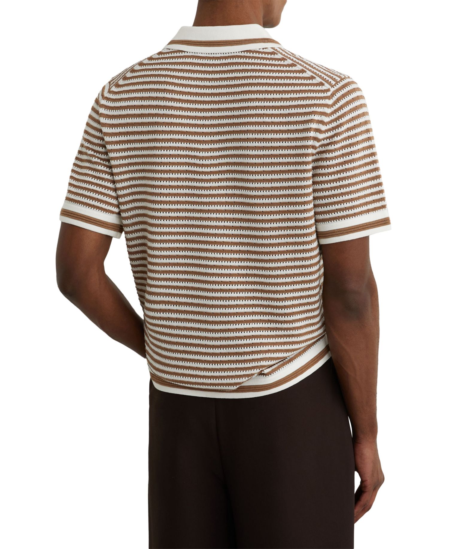 Men's Carl Ford Textured Stripe Linen Blend Open Neck Polo Shirt