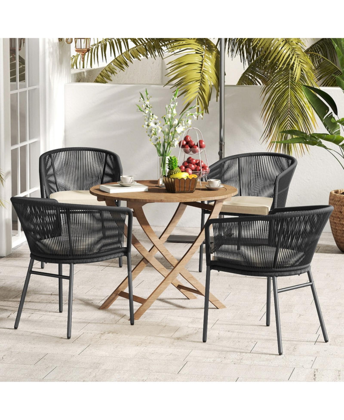 Sugift Patio Chairs Set of 4 with Seat Cushion and Curved Backrest for Patio