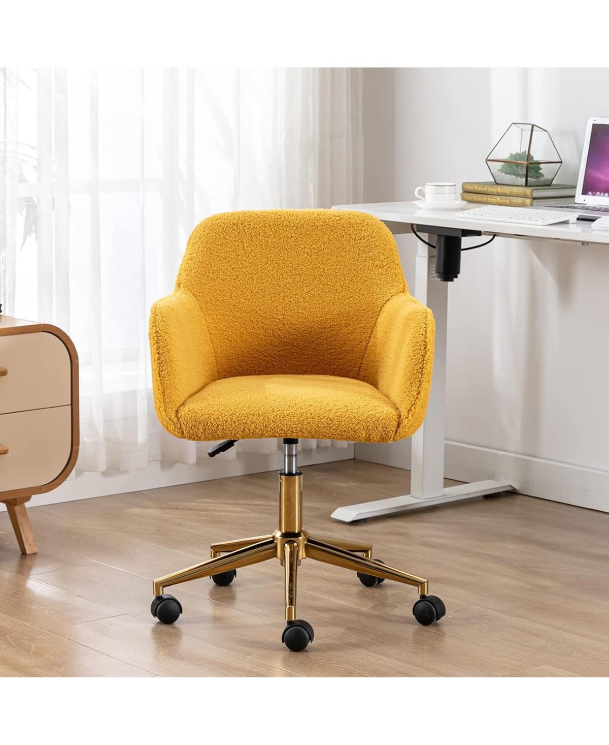 Rainsken Modern Teddy Fabric Home Office Chair