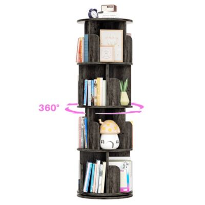 360 Display Wooden Rotating Bookcase, Corner Bookshelf for Small Space
