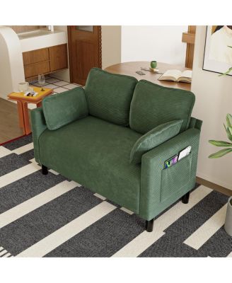 48" Corduroy Loveseat Couch with Cushions & Side Storage