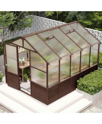 8 x 10 FT Wood Polycarbonate Walk In Polycarbonate Greenhouse for Outdoor Garden Backyard Dark Coffee