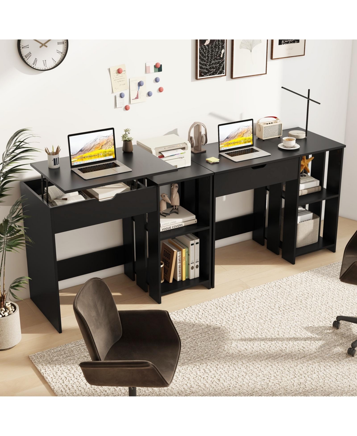 Slickblue Small Space Desk with Hidden Storage and Open Shelving Unit