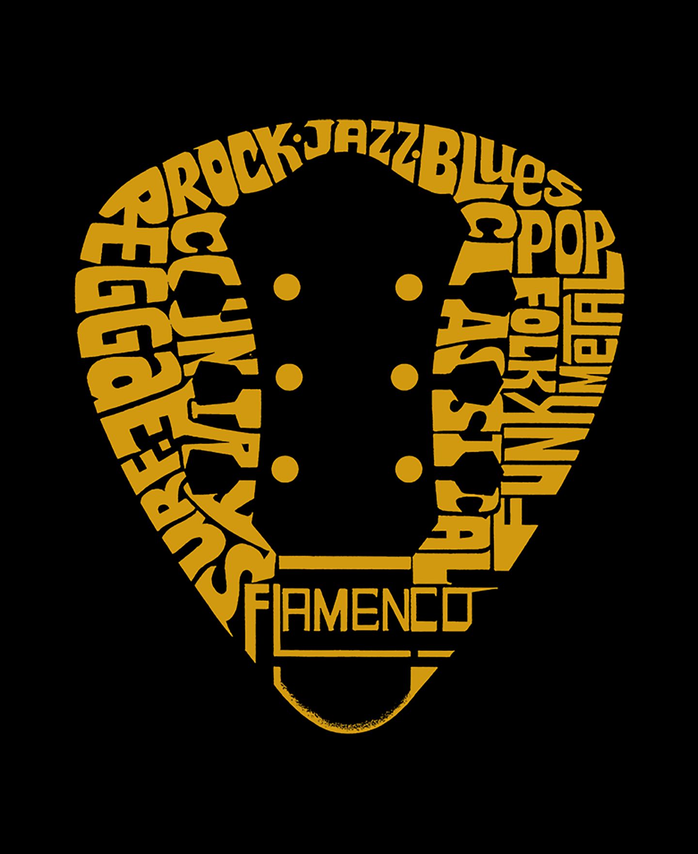 Мужской топ LA Pop Art Electric Guitar Neck Circular Word Art Graphic, цвет: Чёрный — фото 4