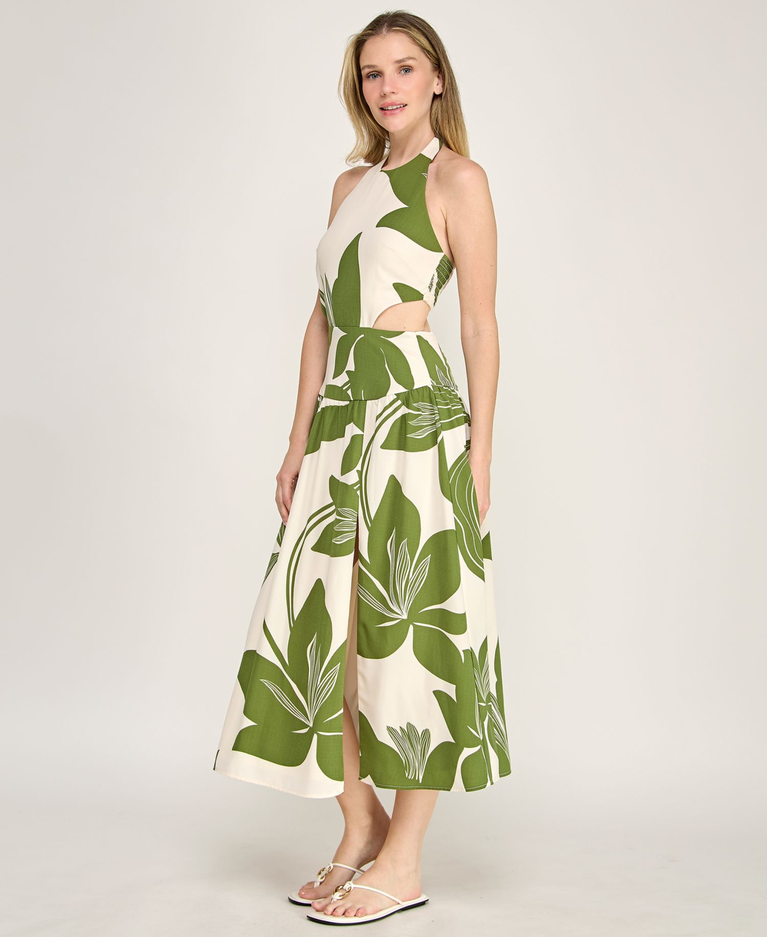 Juniors' Halter Neck Fit And Flare Midi Dress