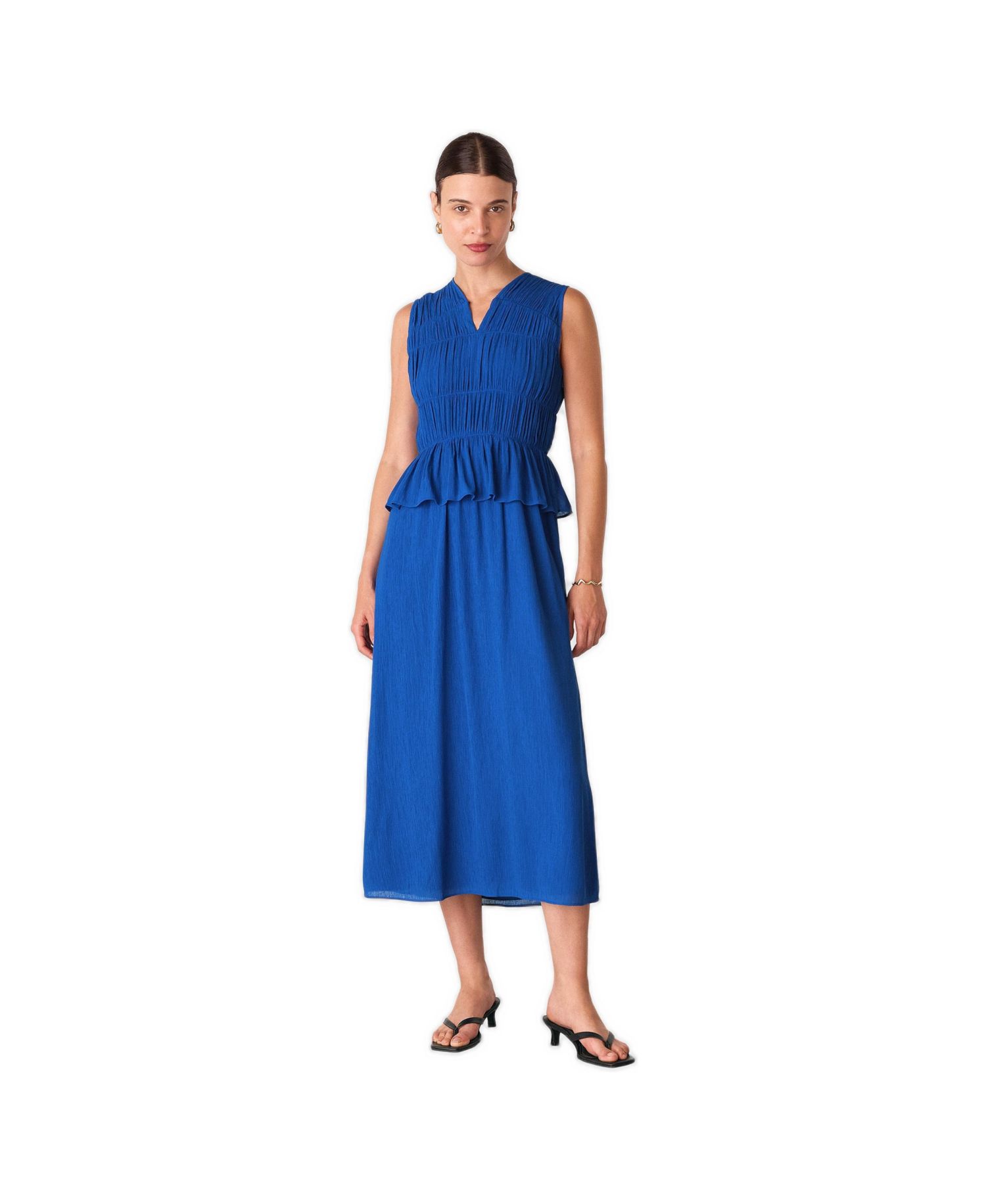Women's Sleeveless Shirred V-Neck Midi Dress