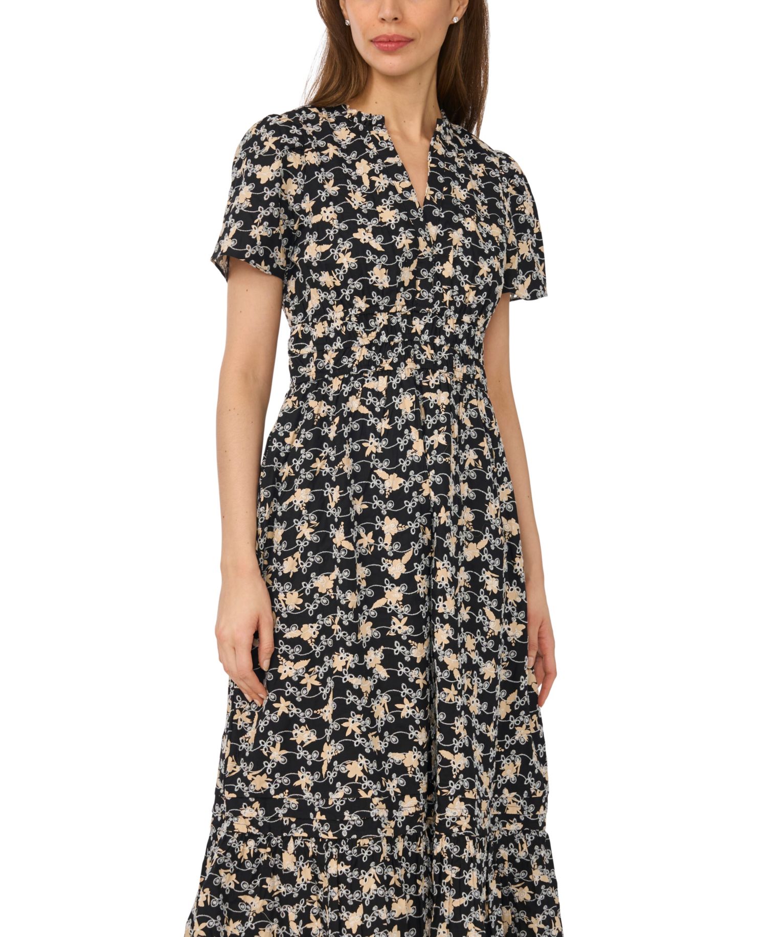Women's Short-Sleeve V-Neck Printed Maxi Dress