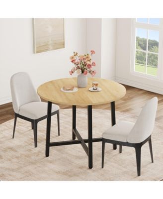 Round Dining Table for 2-4, Wood-Grain Circle Kitchen Table with Iron Frame, 31.5 or 47.2 Inch, No Chairs