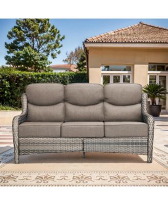 3-Seat PE Rattan Patio Sofa with 6-Inch Thick Cushions and High-Back Design, Outdoor Wicker Couch