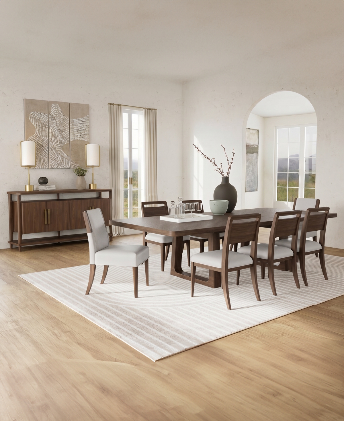 Amelie Rectangular 9-Piece Wood Dining Set (Table, 6 Wood Chairs and 2 Upholstered Chairs)