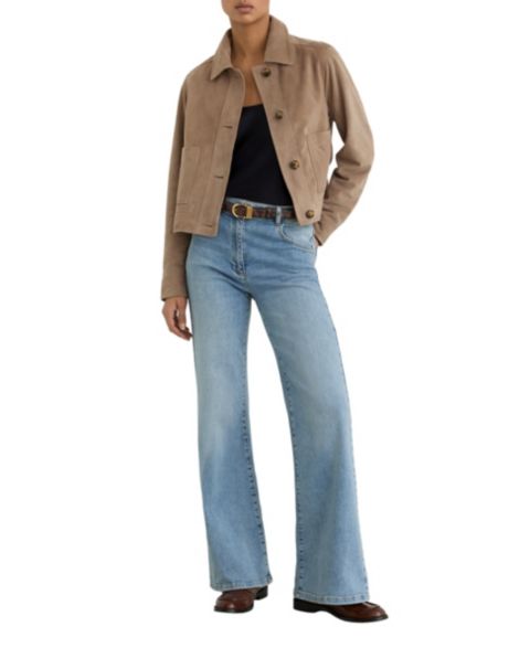 Женские куртки REISS Suede Cropped Trucker Jacket