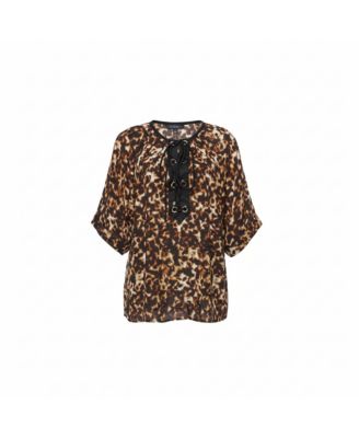 Women's Printed Silk Crepe Tie Front Blouse