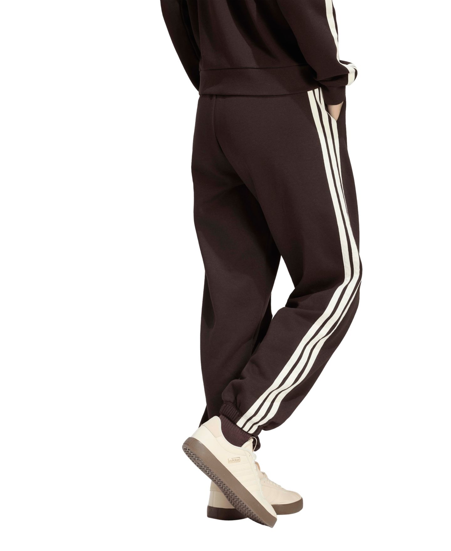 Женские брюки adidas Essentials 3-Stripes Pull-On Fleece Loose, цвет: Кофейный / Слоновая кость — фото 5