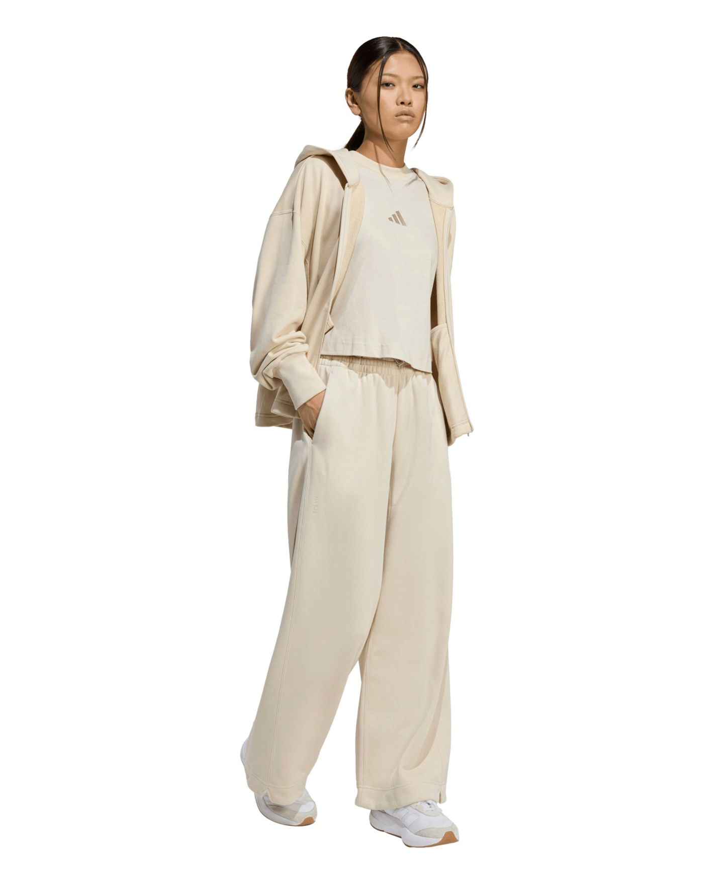 Женские брюки adidas All Sizing Fleece Loose Wide-Leg, цвет: Льняной — фото 2