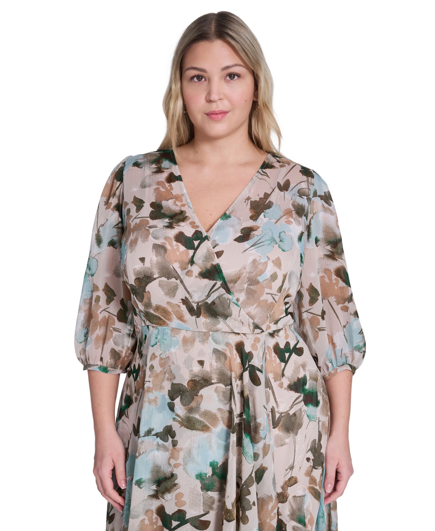 Plus Size Surplice V-Neck Midi Dress