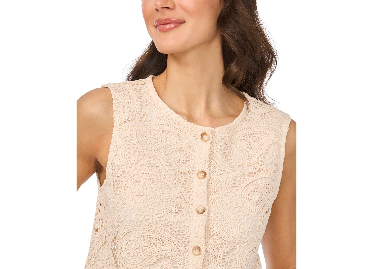 Women's Front-Button Crewneck Vest Top