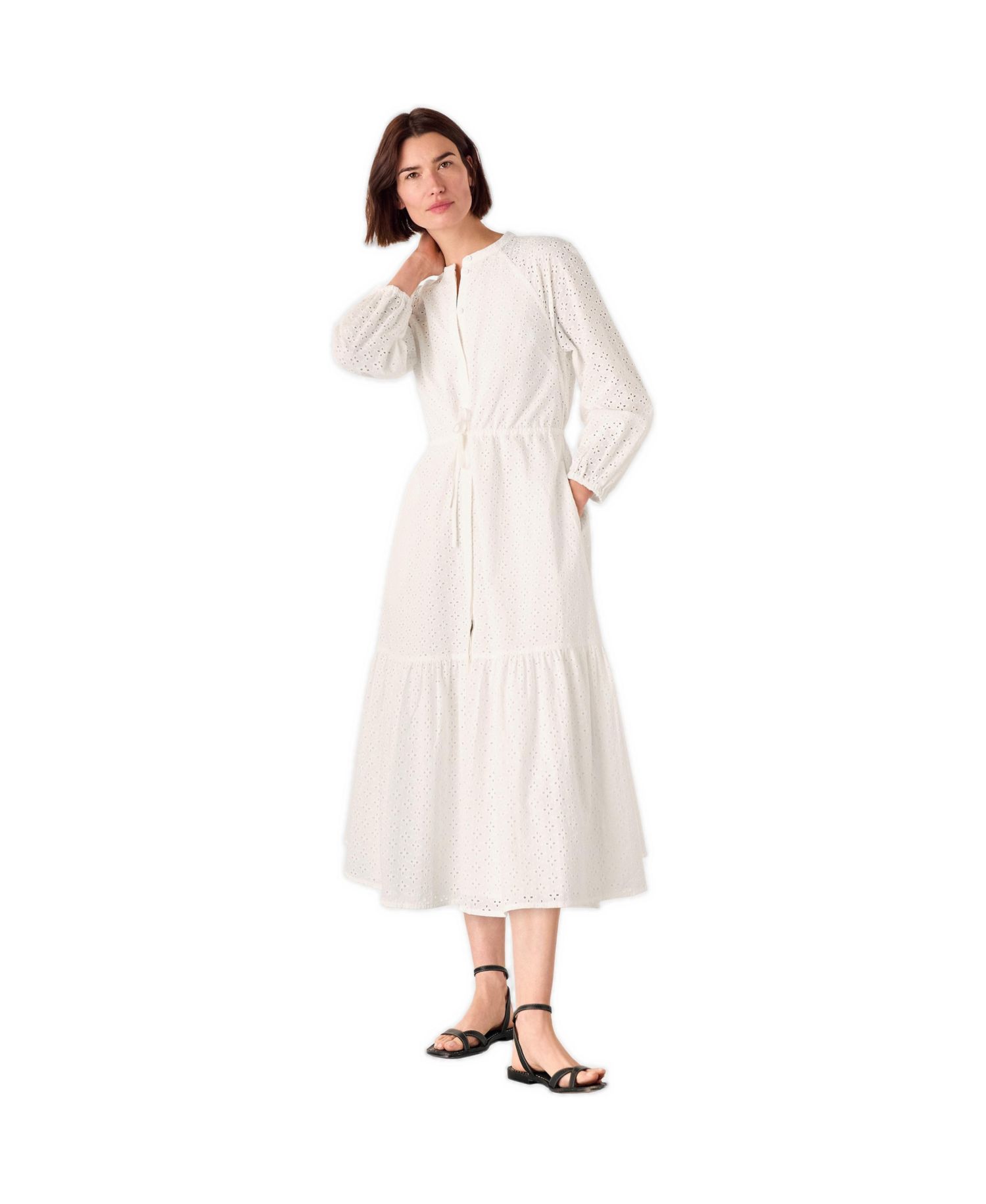 Women's Long Sleeve Broderie Midi Dress