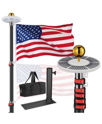 EZ GO 20Ft Telescopic Flag Pole Kit with Solar Light & Tire Mount Base for Tailgate Outside