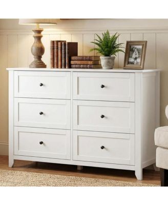 54" Wide 6 Drawer Wood Dresser, Modern Storage Chest with Deep Drawers.