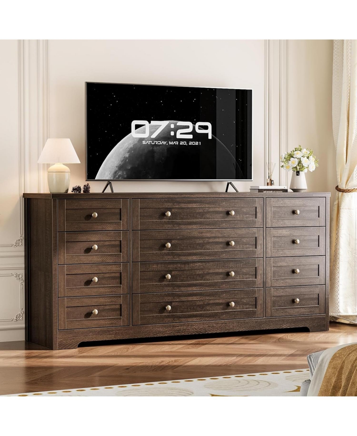 gaomon Wood Dressers for Bedroom with 12 Drawers, 63" Long Wooden Dresser for Living Room, Hallway, 16" Wide Tv Stand Dresser for 65 Inch Tv