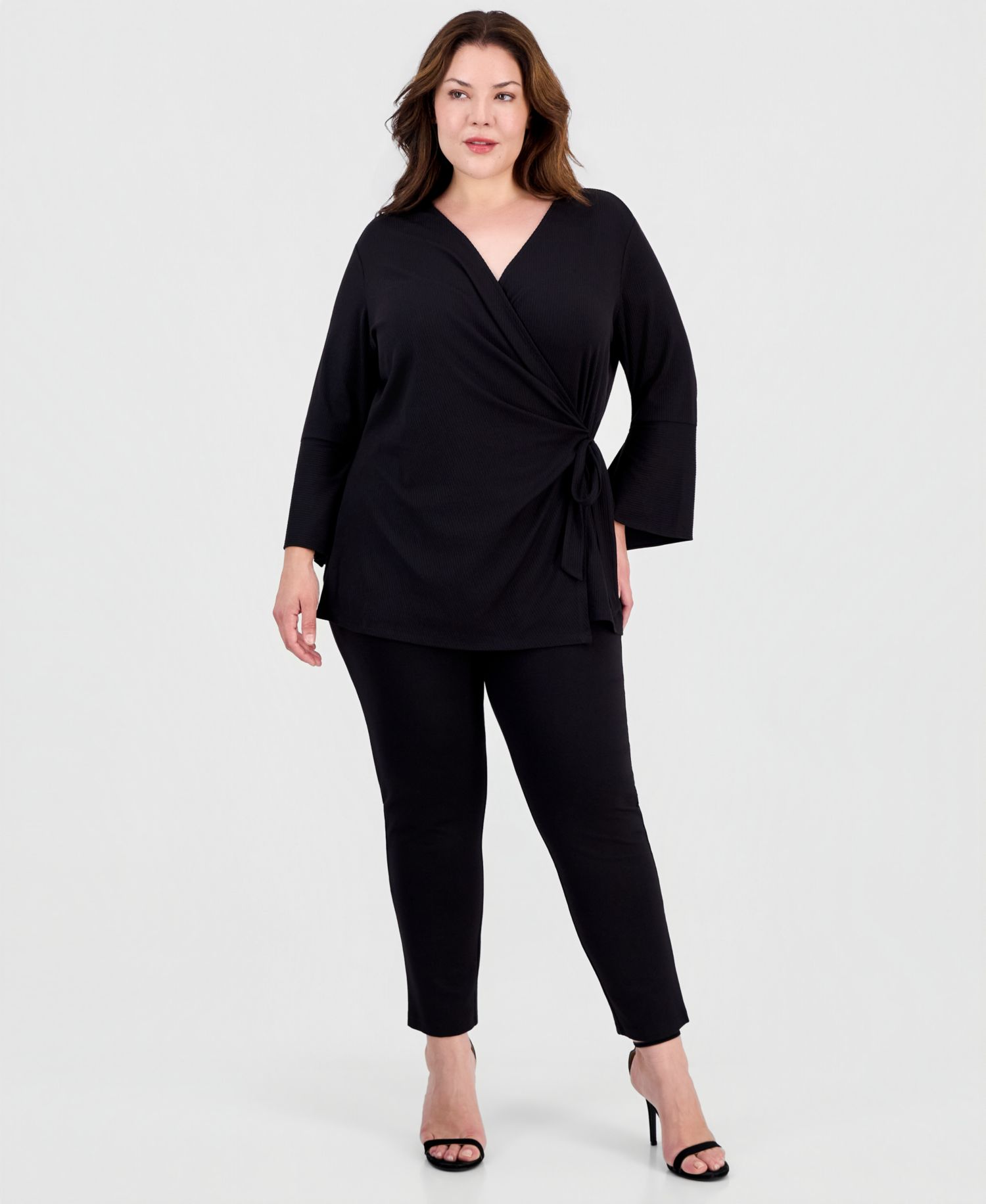 Plus Size Surplice-Neck Long-Sleeve Top