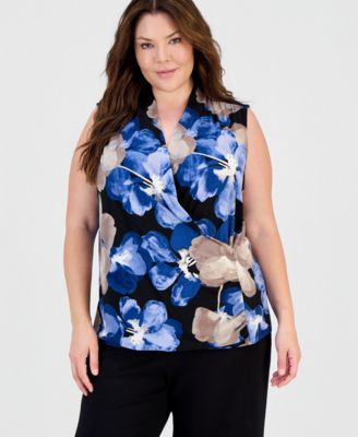 Plus Size Faux-Wrap Sleeveless Top
