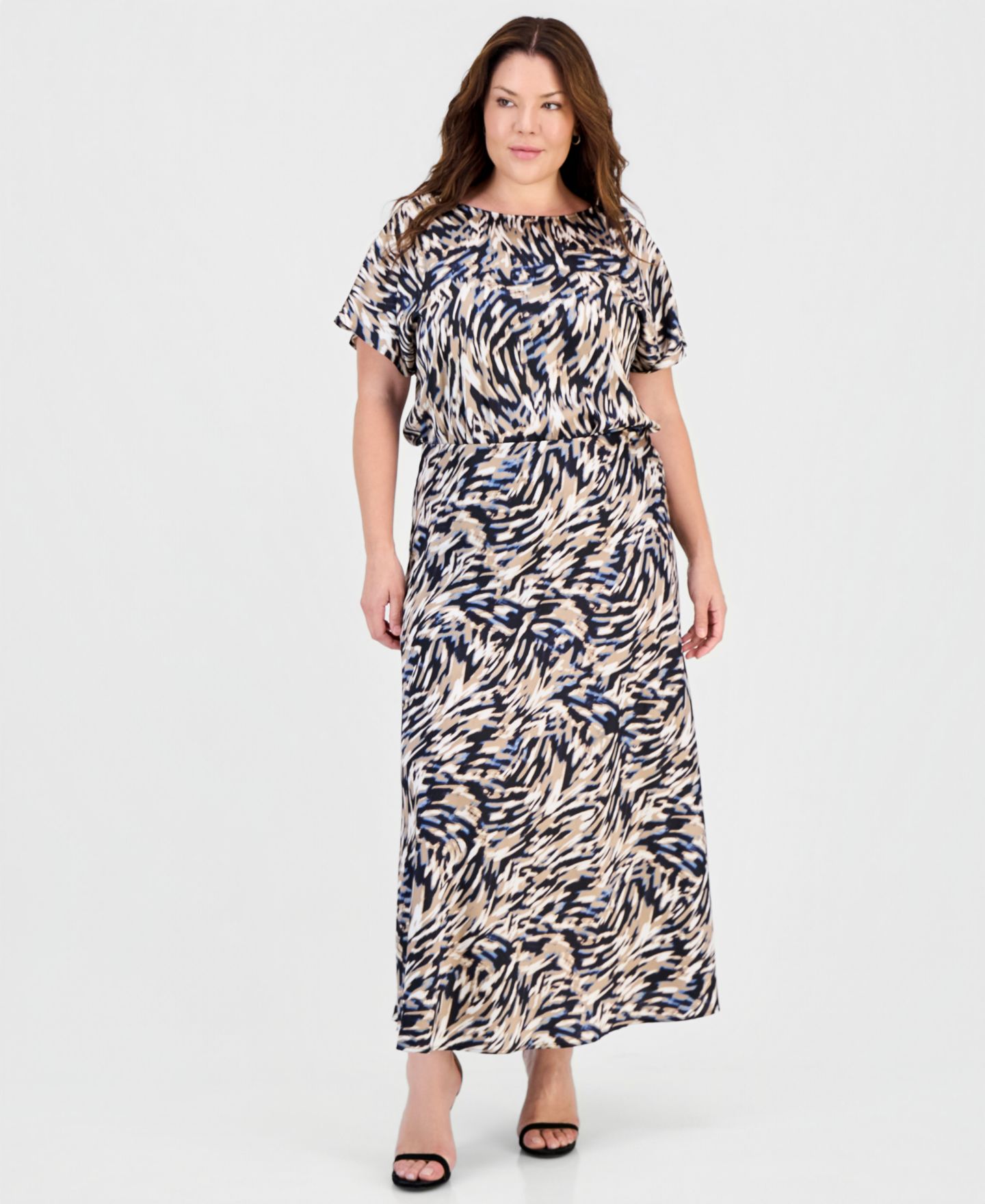 Женская юбка Anne Klein Plus Size Printed A-Line Midi, цвет: Синий разноцветный — фото 1