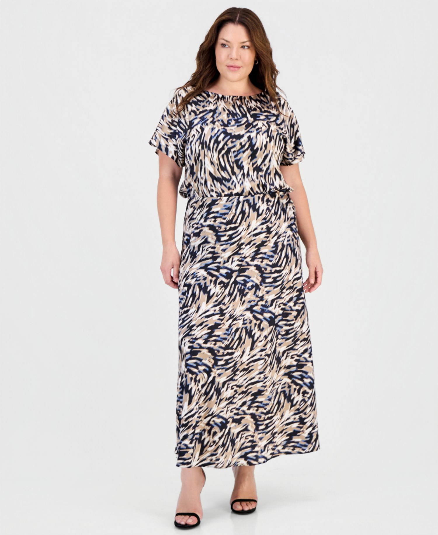 Plus Size Printed A-Line Midi Skirt