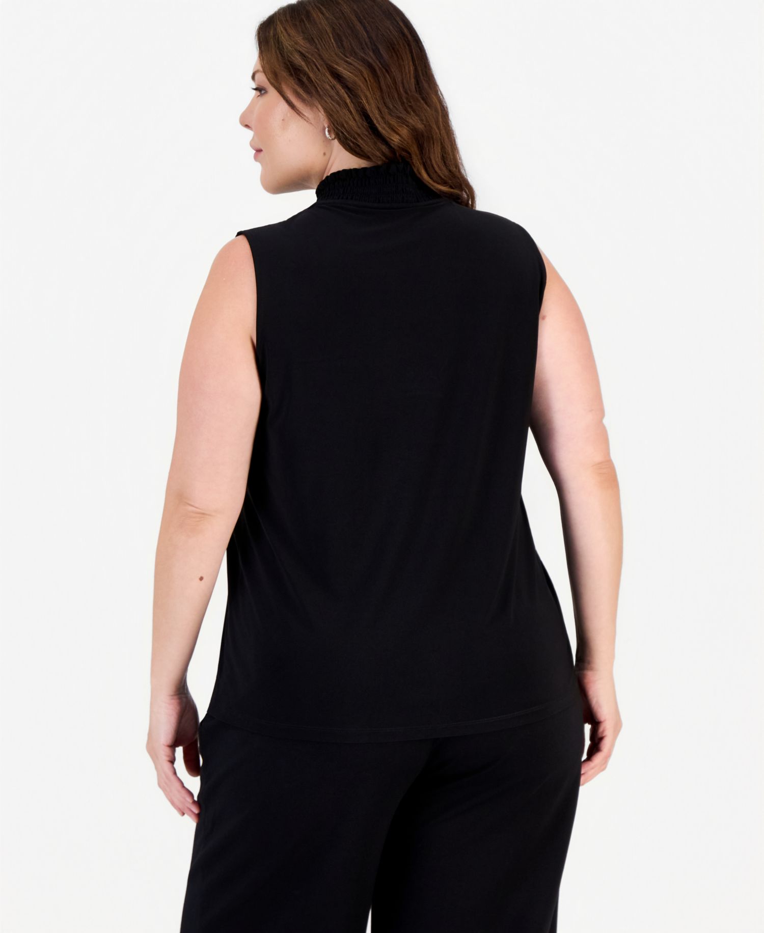 Plus Size Smocked V-Neck Sleeveless Top