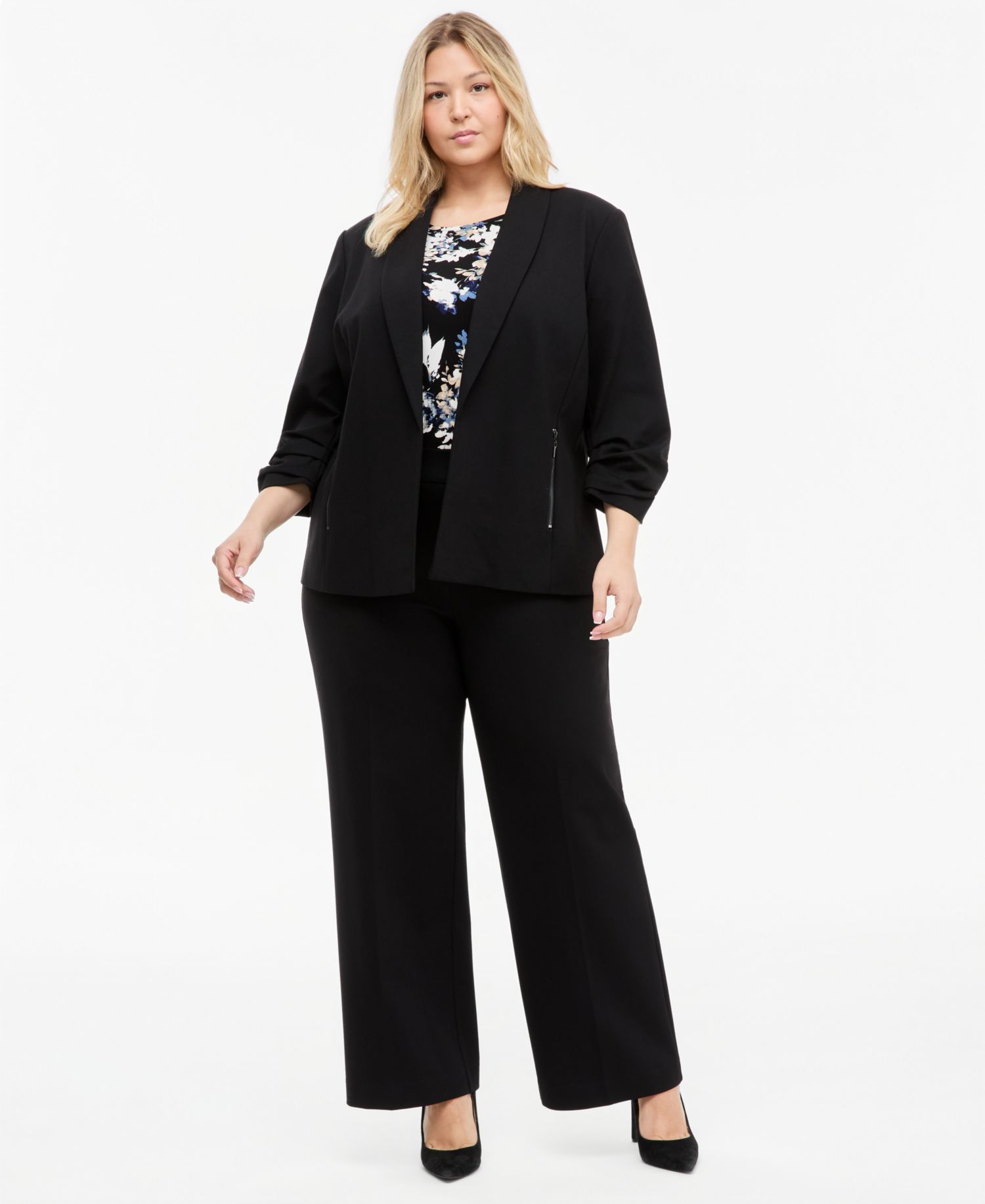 Plus Size 3/4-Sleeve Open Front Jacket