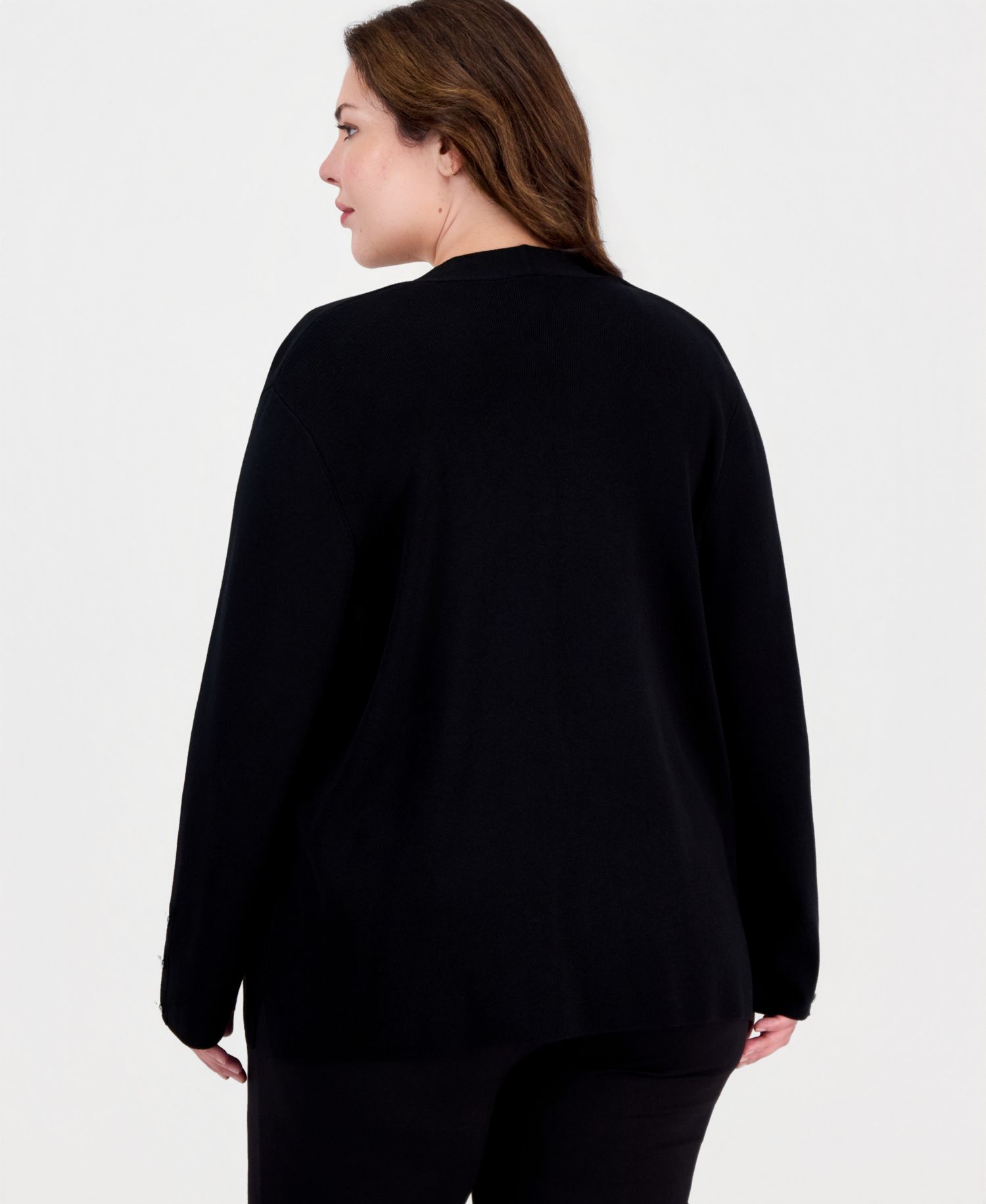 Plus Size Collarless Open-Front Long-Sleeve Cardigan