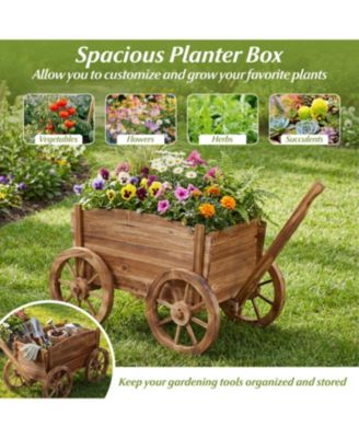 Rustic Rolling Flower Pot Stand with Wheels and Handle-Coffee