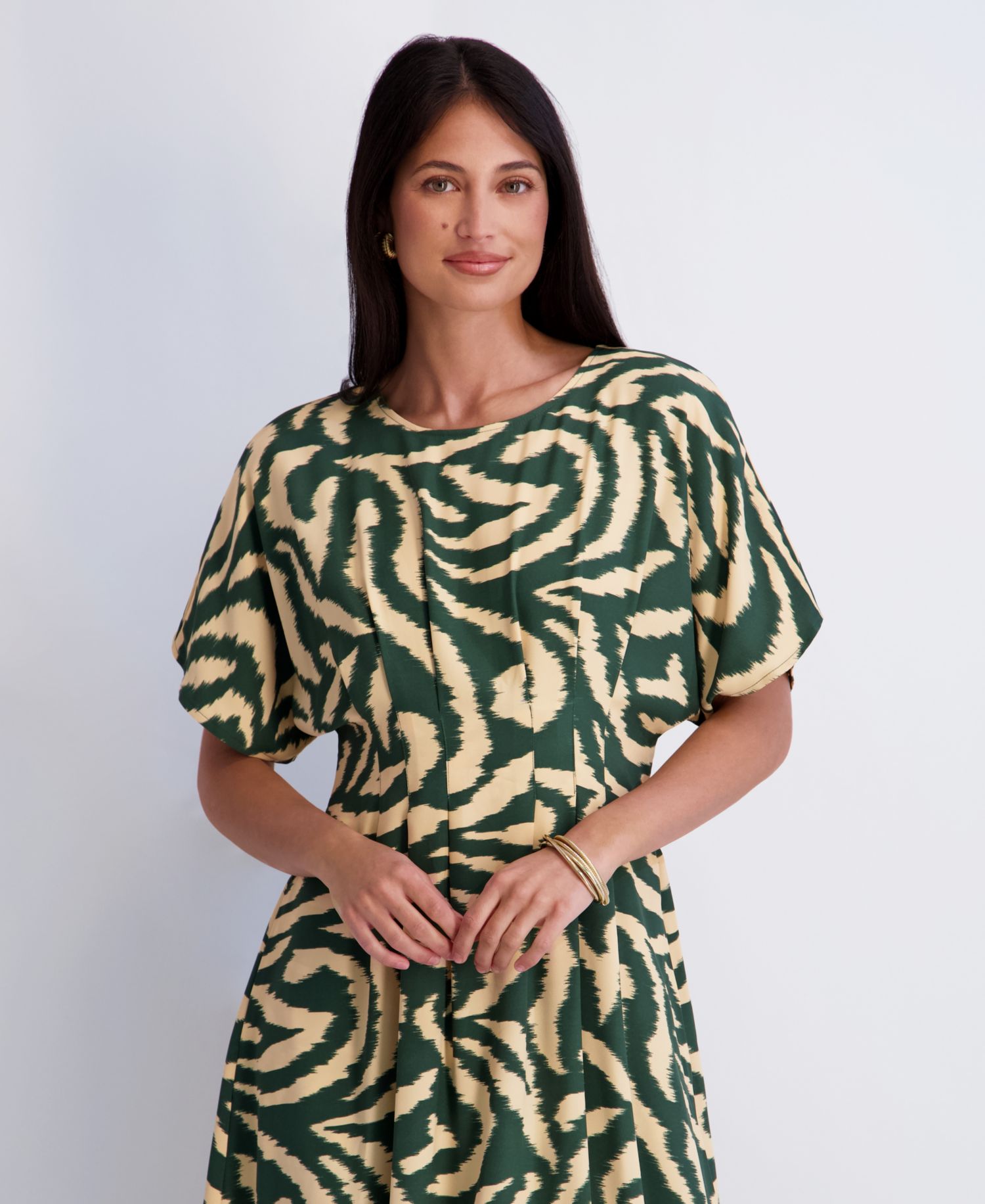 Women's Printed Crewneck Midi Dress