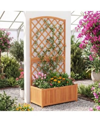 Wooden Raised Garden Bed with Trellis 63 Inch Tall Garden Planter