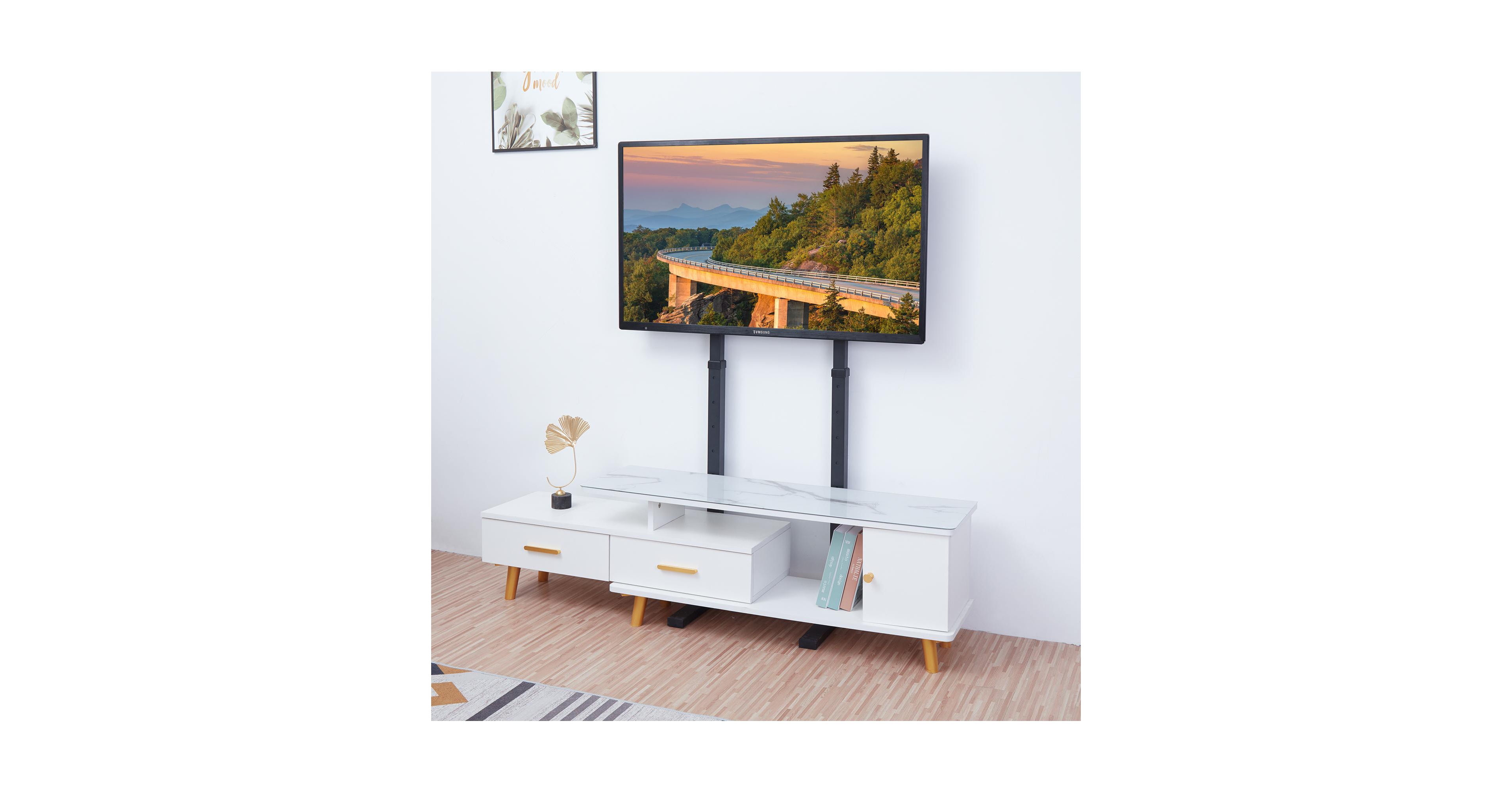 Unho Floor Standing Tv Stand 3 Height Adjustable Fits 32"-65" Adjustable Wall-Leaning Design Max Vesa 600400mm