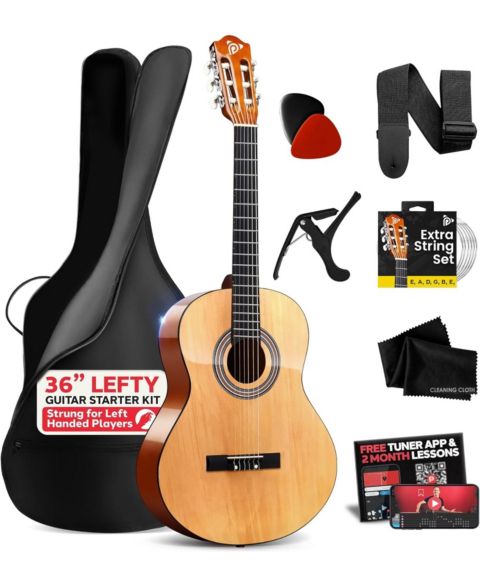 Детские игрушки Pyle Left-Handed Beginner Nylon-String Acoustic Guitar Kit, Ages 7+, цвет: Коричневый
