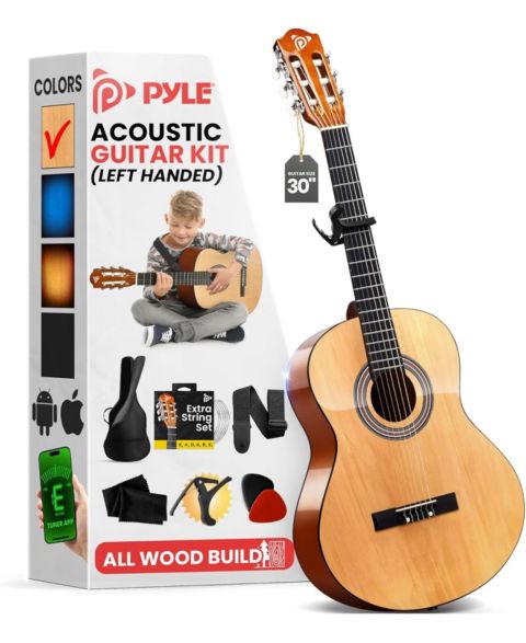 Детские игрушки Pyle Beginner Classical Nylon-String Guitar Starter Kit, 7-Piece, Ages 4+, цвет: Светлый коричневый