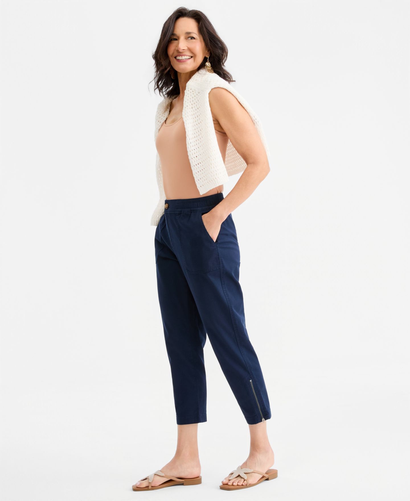 Женские брюки Style & Co Side Zip Cropped Tapered, цвет: Синий — фото 2