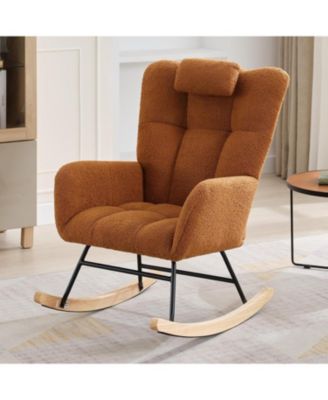 Nursery Rocking Chair with High Back & Padded Seat, Upholstered Glider