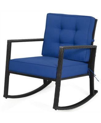 Outdoor Wicker Rocking Chair Patio Lawn Rattan Single Chair Glider with Cushion