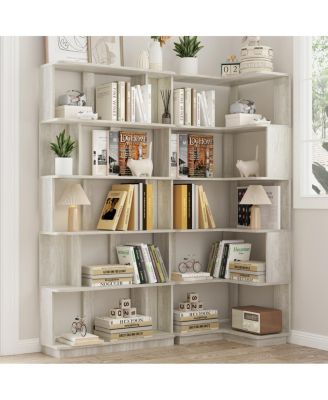2-Piece  Shape Corner Bookcase Set, Space Saving, Light and More