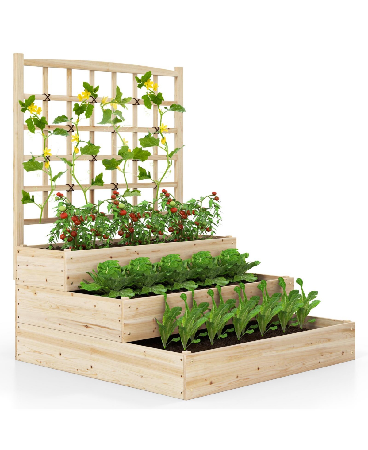 Sugift Three Tier Raised Garden Bed with Lattice Trellis Base
