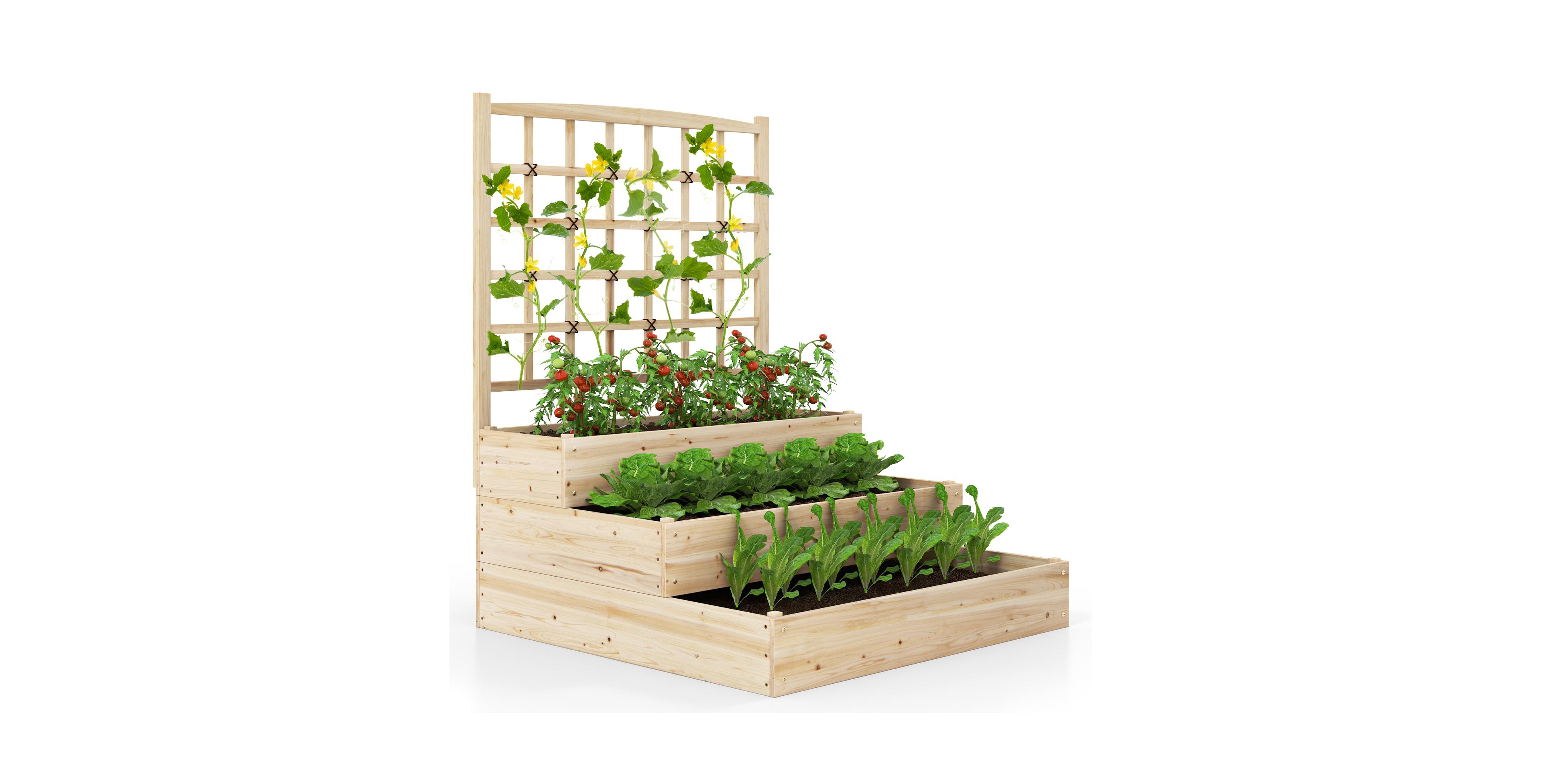 Sugift Three Tier Raised Garden Bed with Lattice Trellis Base